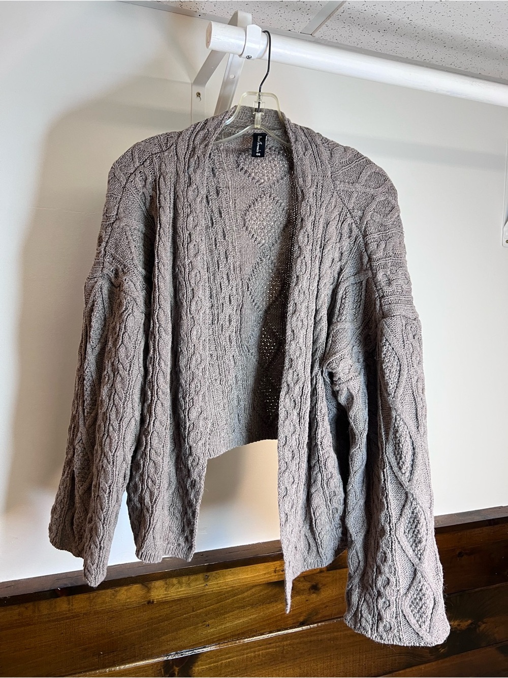 Sacred Threads Open-Front Cable Knit Cardigan Sweater - Taupe- OS